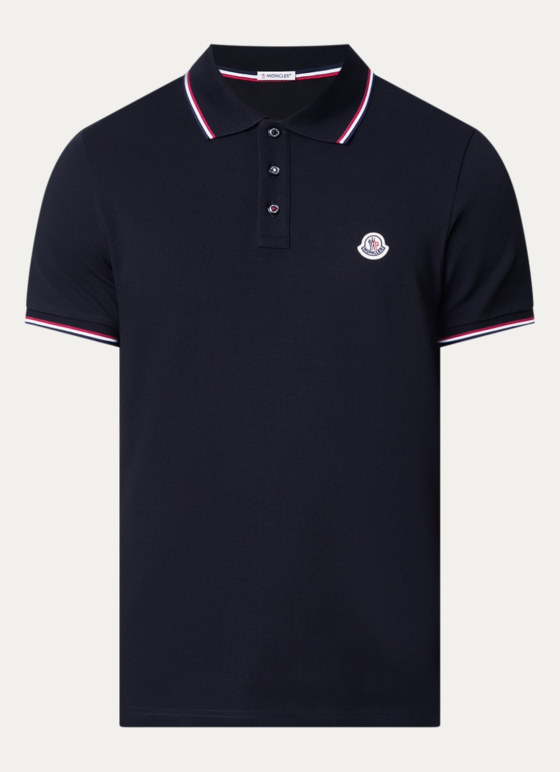 Moncler Regular fit polo van piqué katoen met logo - voorkant 3 donkerblauw