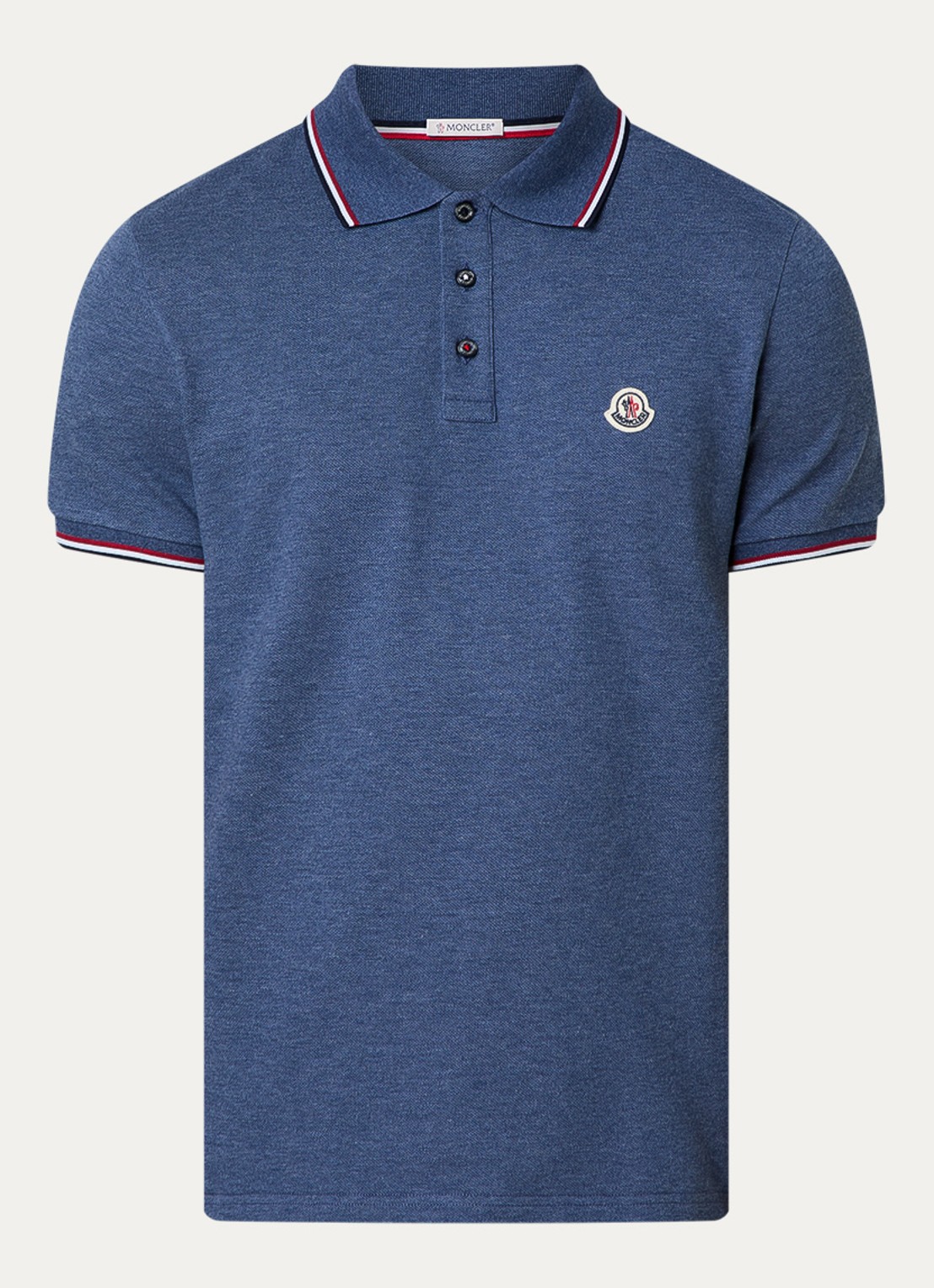 Moncler Regular fit polo van piqué katoen met logo - voorkant staalblauw