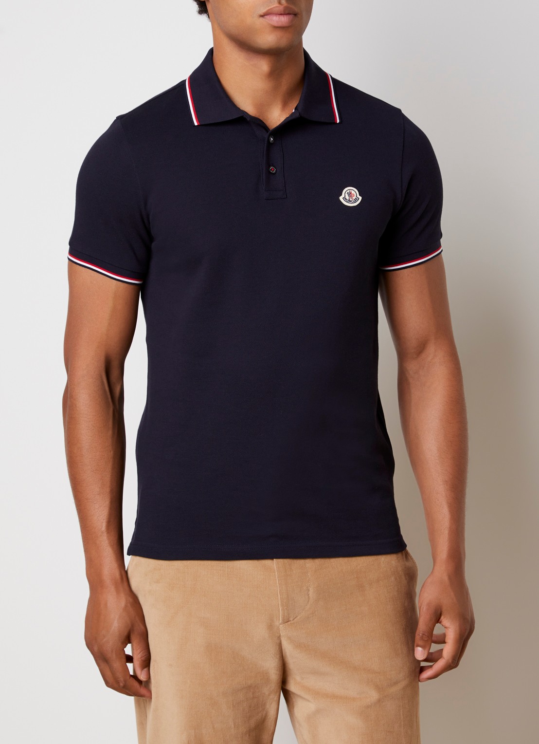 Moncler Regular fit polo van piqué katoen met logo - detail 4 donkerblauw