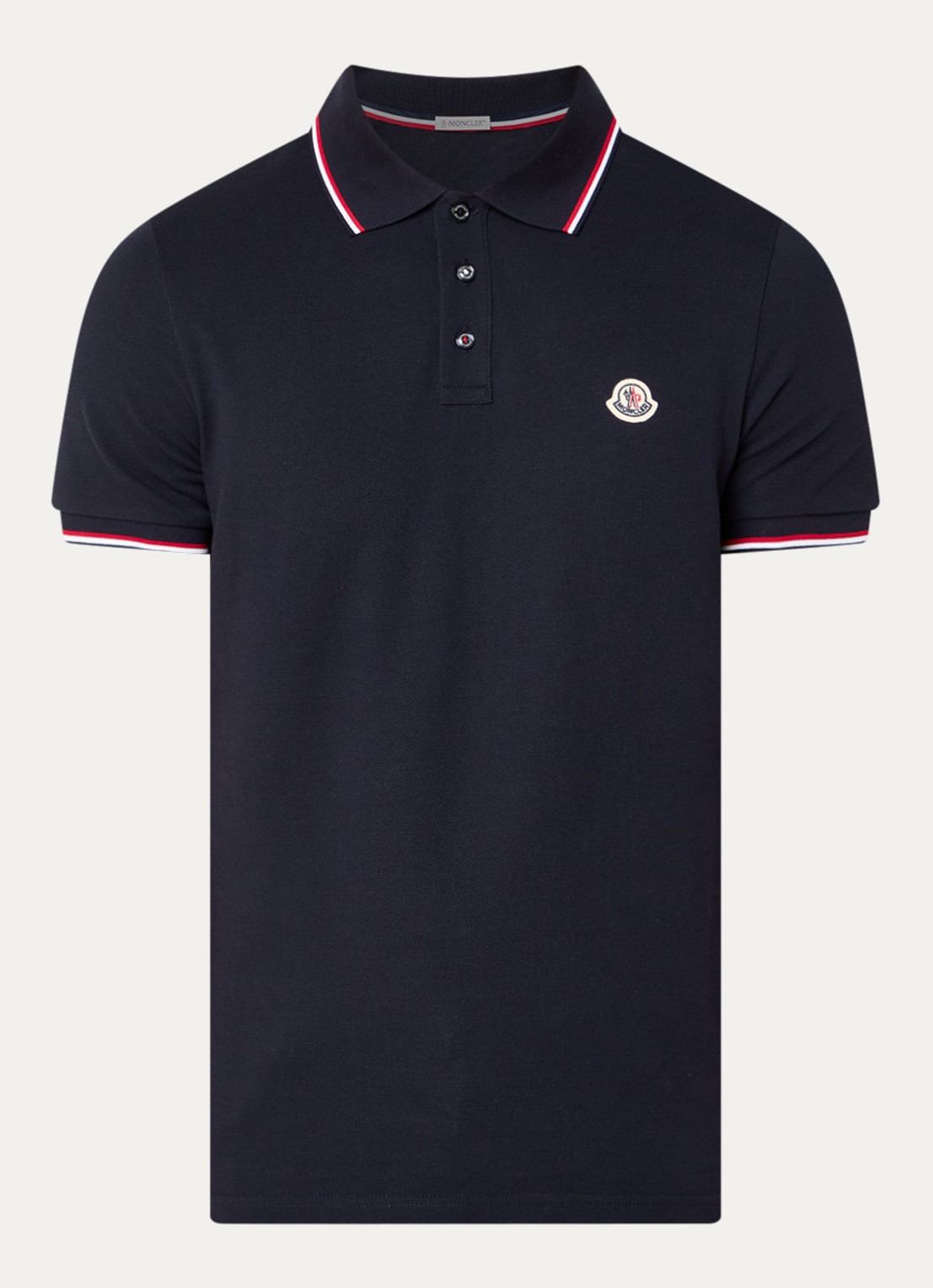 Moncler Regular fit polo van piqué katoen met logo - voorkant donkerblauw