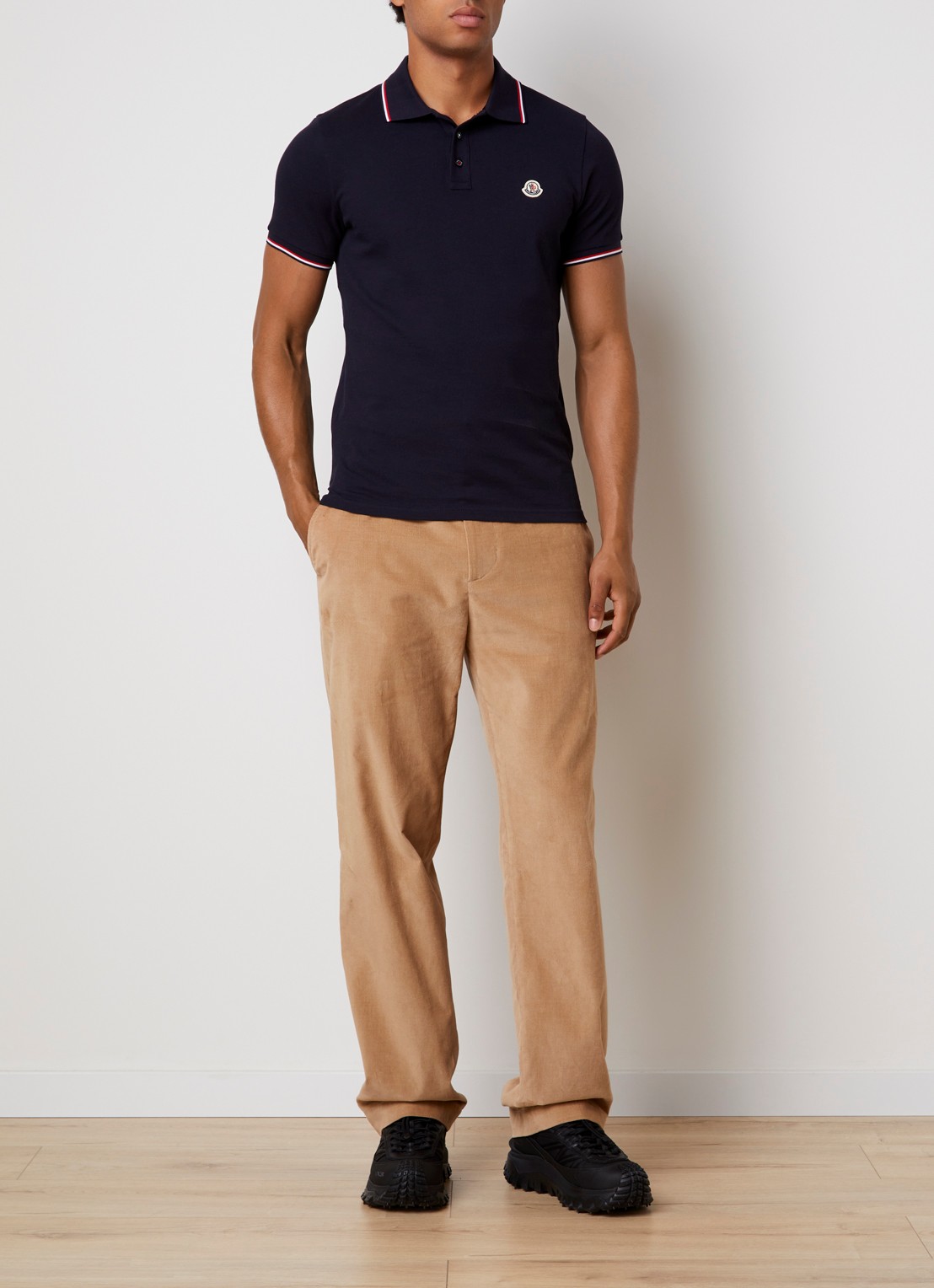 Moncler Regular fit polo van piqué katoen met logo - voorkant 2 donkerblauw