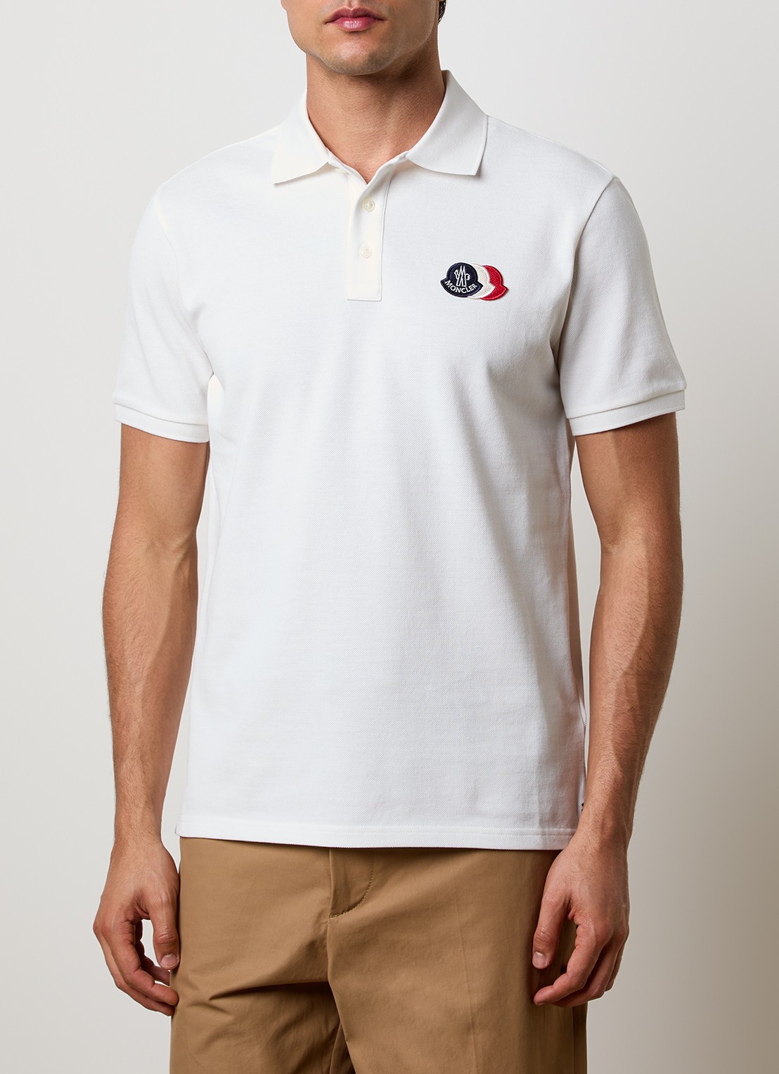 Moncler Regular fit polo van piqué katoen met logoborduring - detail 2 wit