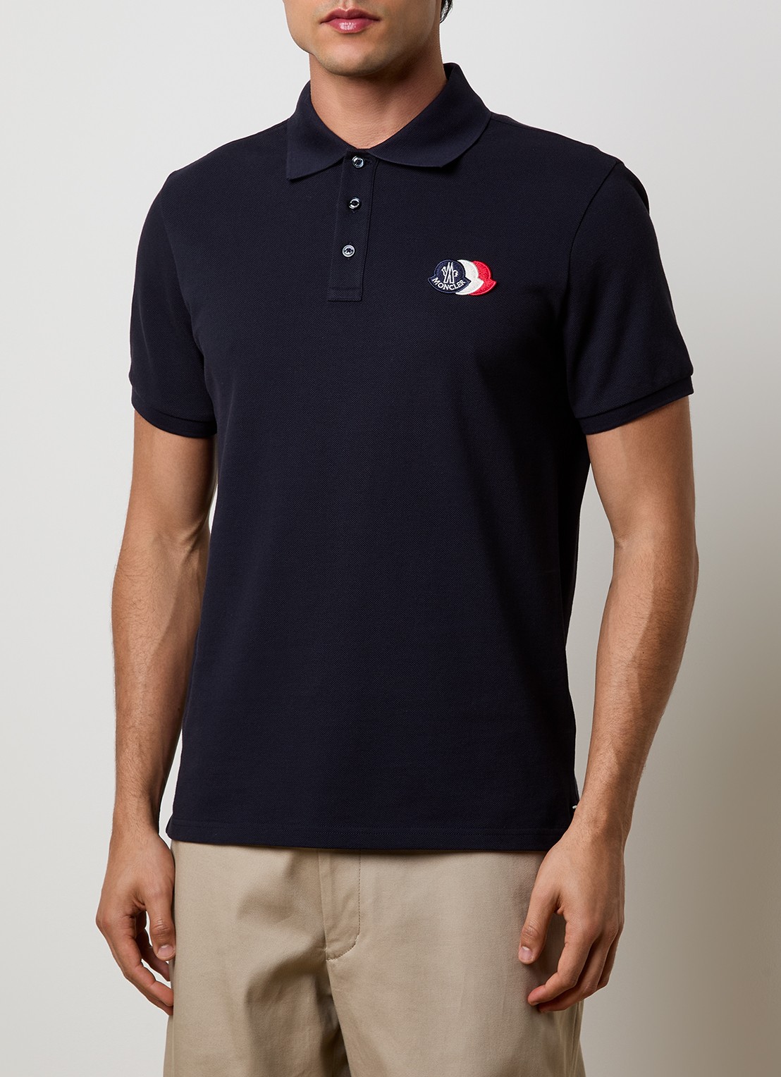 Moncler Regular fit polo van piqué katoen met logoborduring - detail 4 blauw