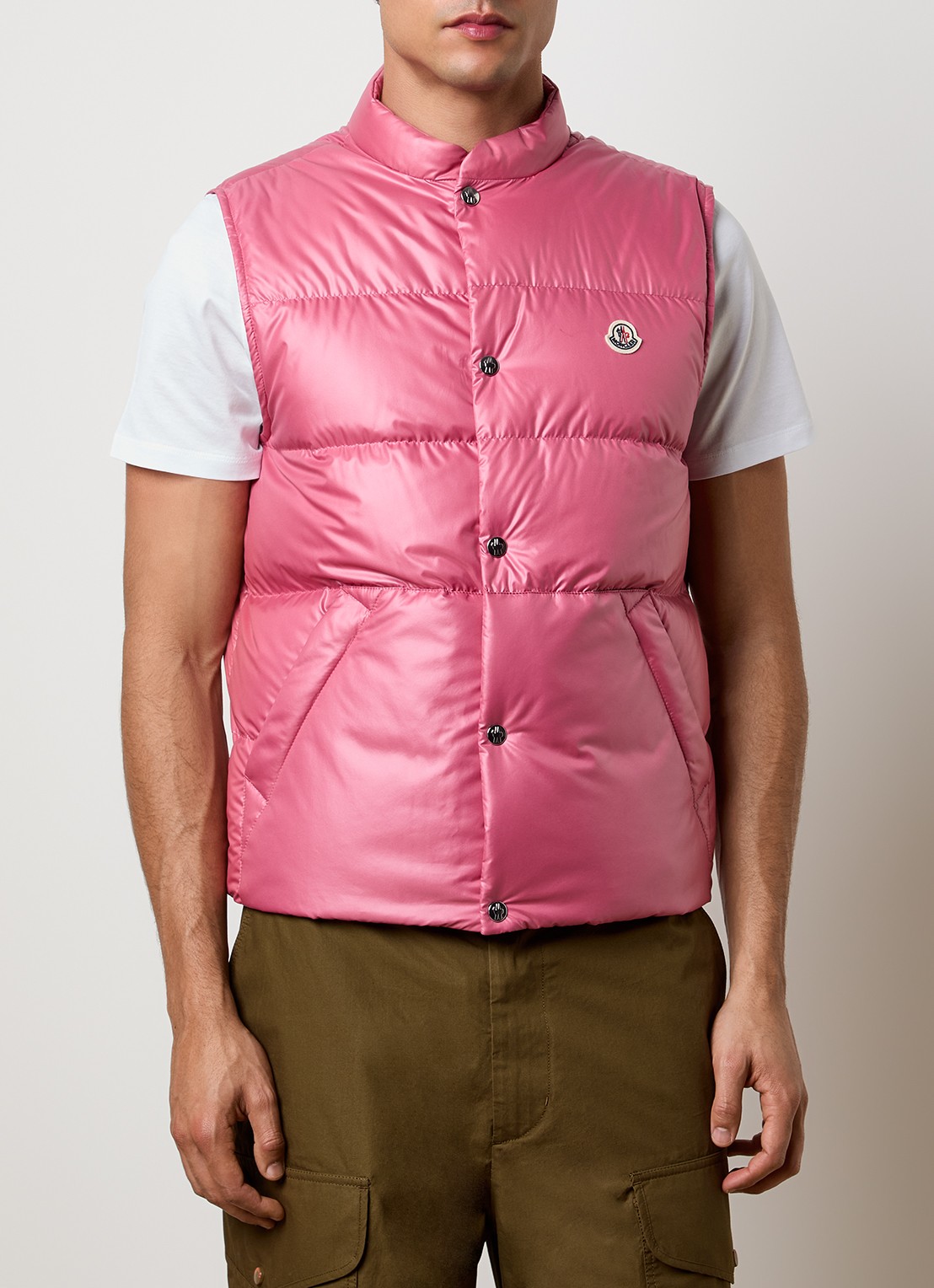 Moncler Restigo gewatteerde bodywarmer met donsvulling - detail 4 donkerroze