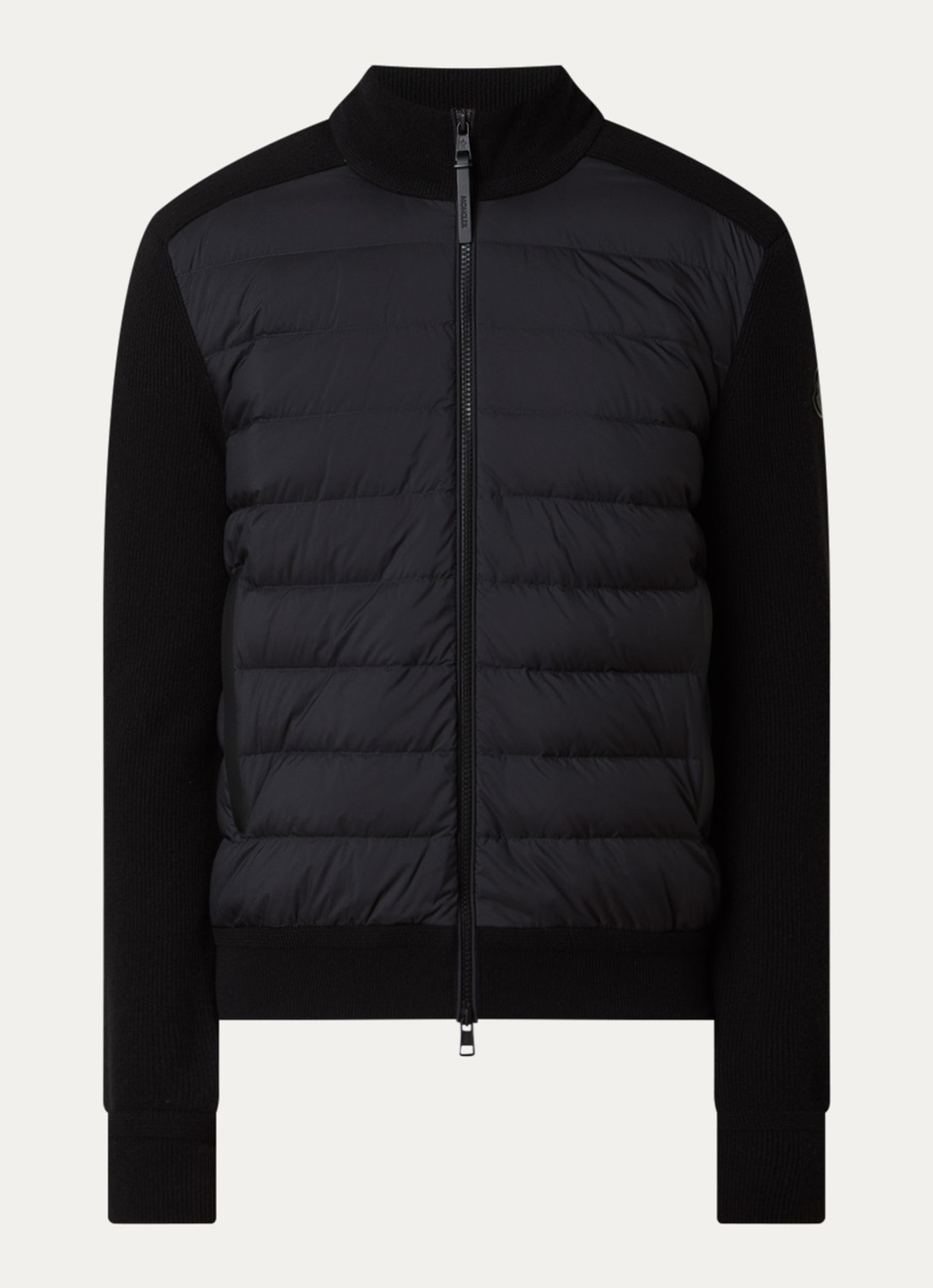 Moncler Ribgebreid vest in kajsmierblend met gewatteerd voorpand - voorkant 4 zwart