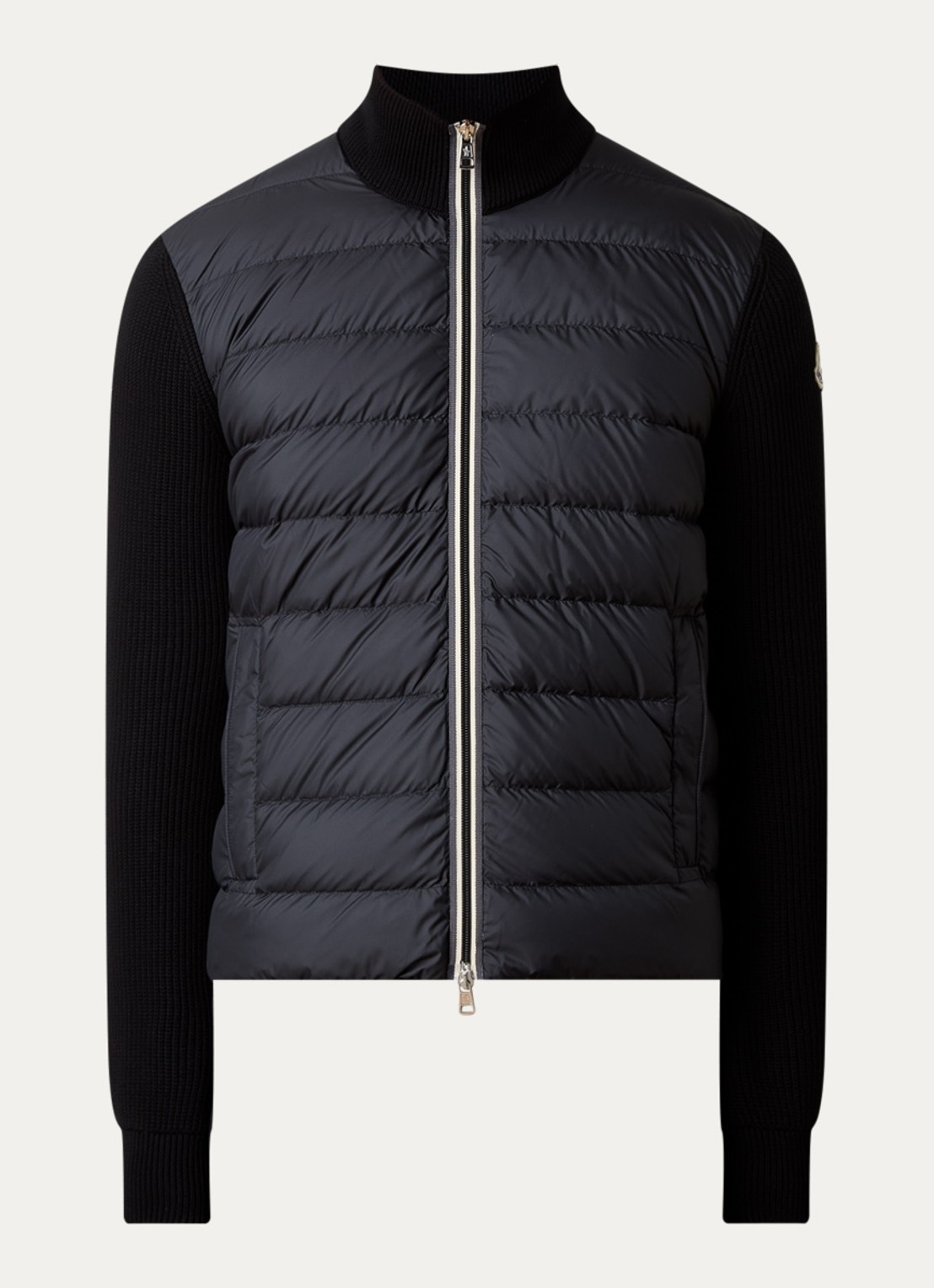 Moncler Ribgebreid vest met gewatteerd voorpand en donsvulling - voorkant 2 zwart