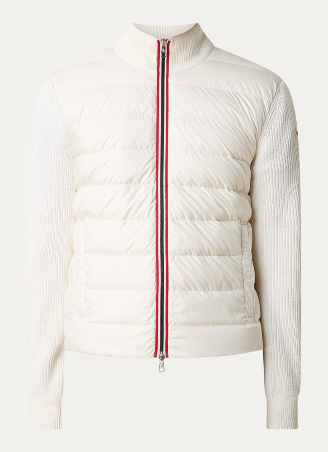 Moncler Ribgebreid vest met gewatteerd voorpand en donsvulling - voorkant 5 gebroken wit