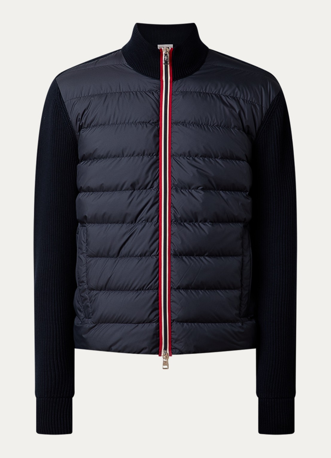 Moncler Ribgebreid vest met gewatteerd voorpand en donsvulling - voorkant 2 donkerblauw