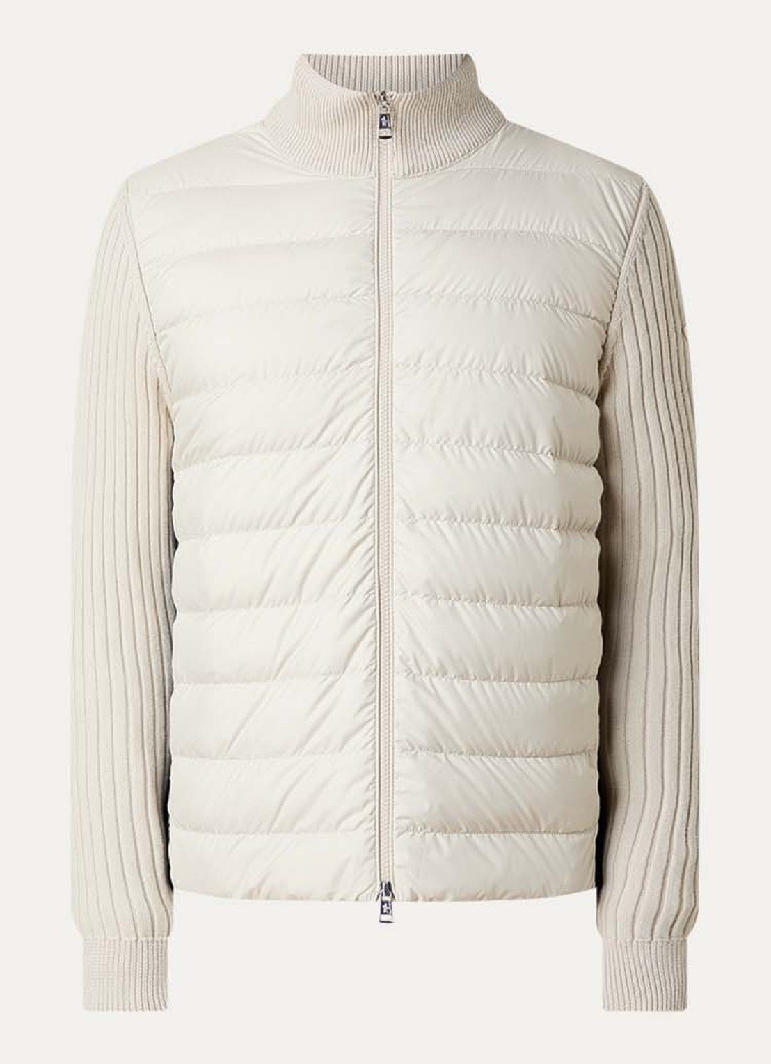 Moncler Ribgebreid vest met gewatteerd voorpand en logo - voorkant 5 vanillegeel