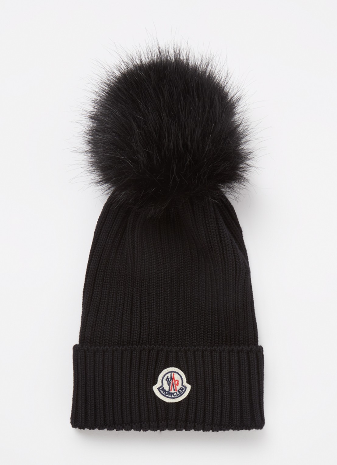 Moncler Ribgebreide muts van wol met logo - voorkant zwart