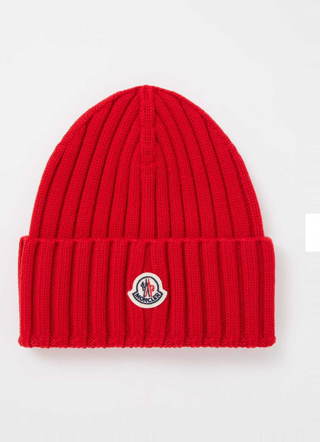 Moncler Ribgebreide muts van wol met logo  - voorkant rood