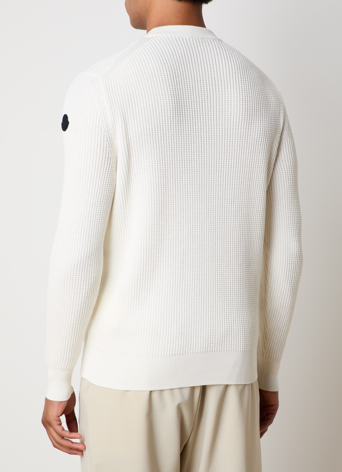 Moncler Ribgebreide trui met logo - achterkant gebroken wit