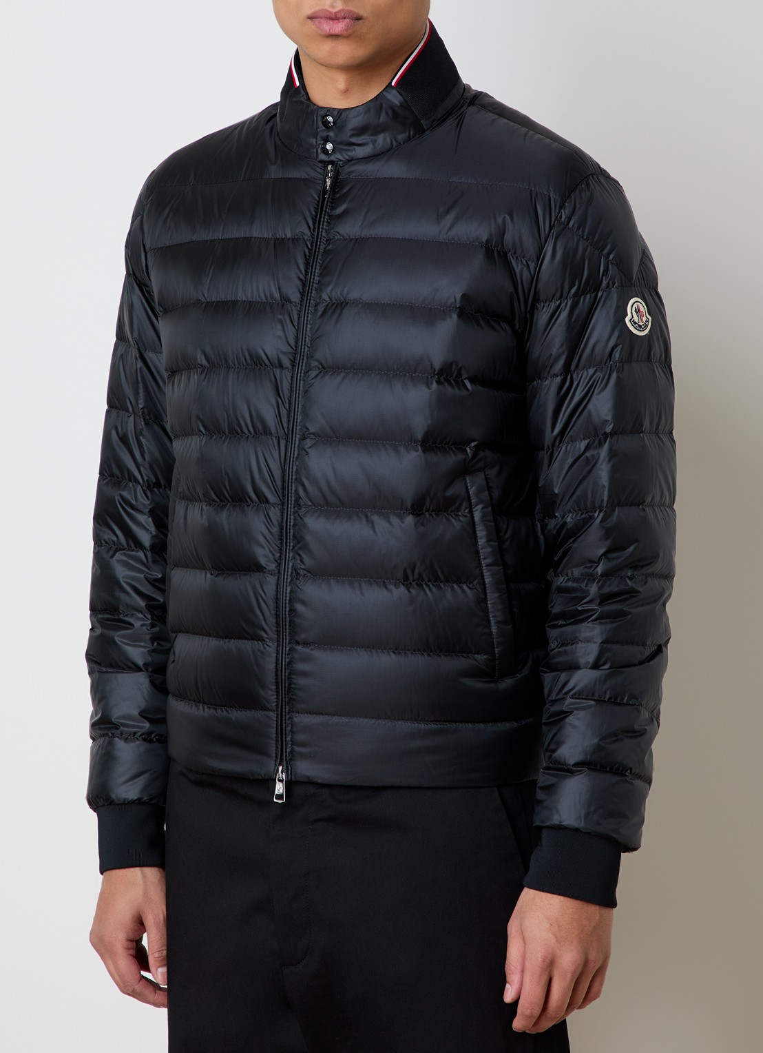 Moncler Rigel Biker puffer jack met donsvulling - detail 3 zwart