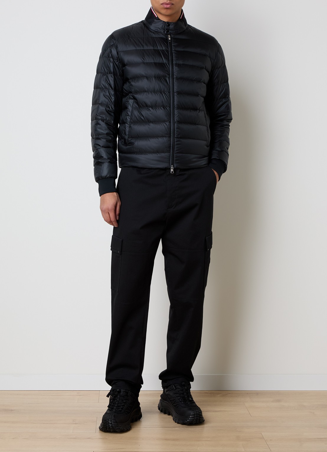 Moncler Rigel Biker puffer jack met donsvulling - voorkant 2 zwart