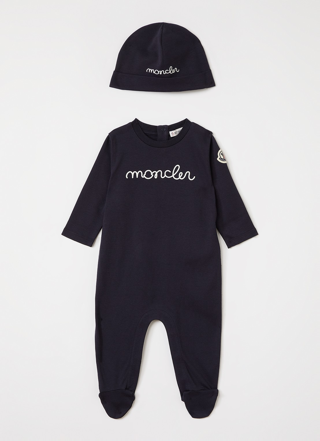 Moncler Set van babypak met muts in giftbox 2-delig - voorkant 2 donkerblauw