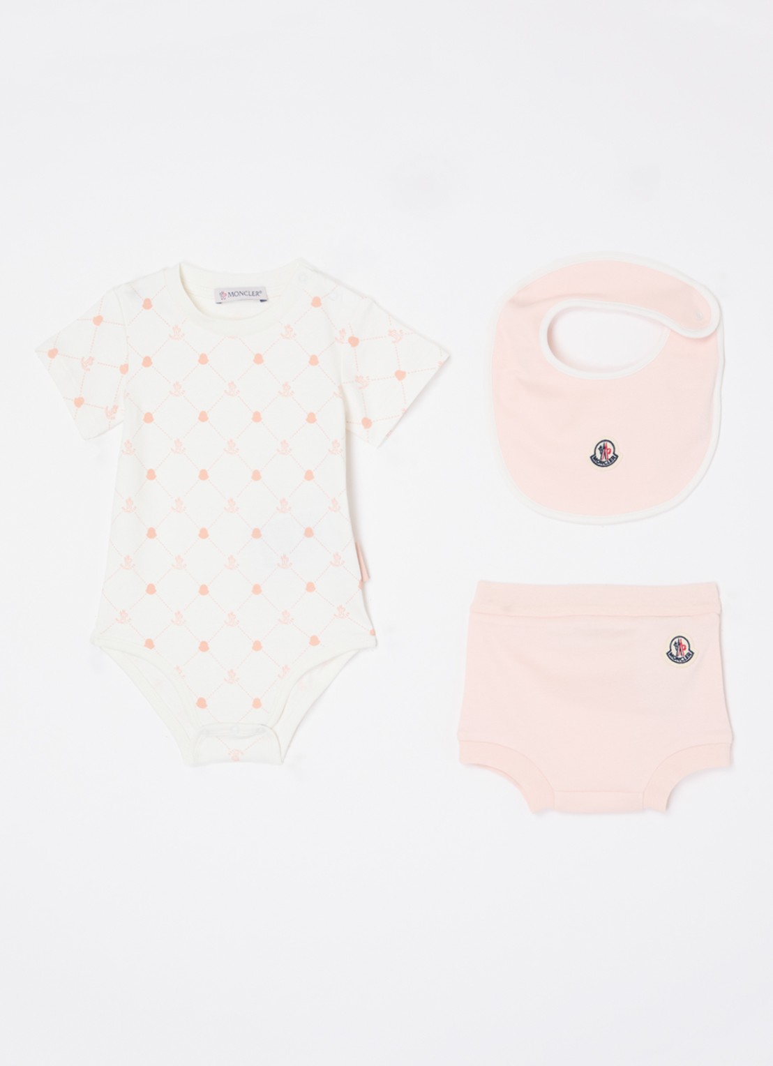 Moncler Set van romper met bloomer en slab 3-delig - voorkant roze