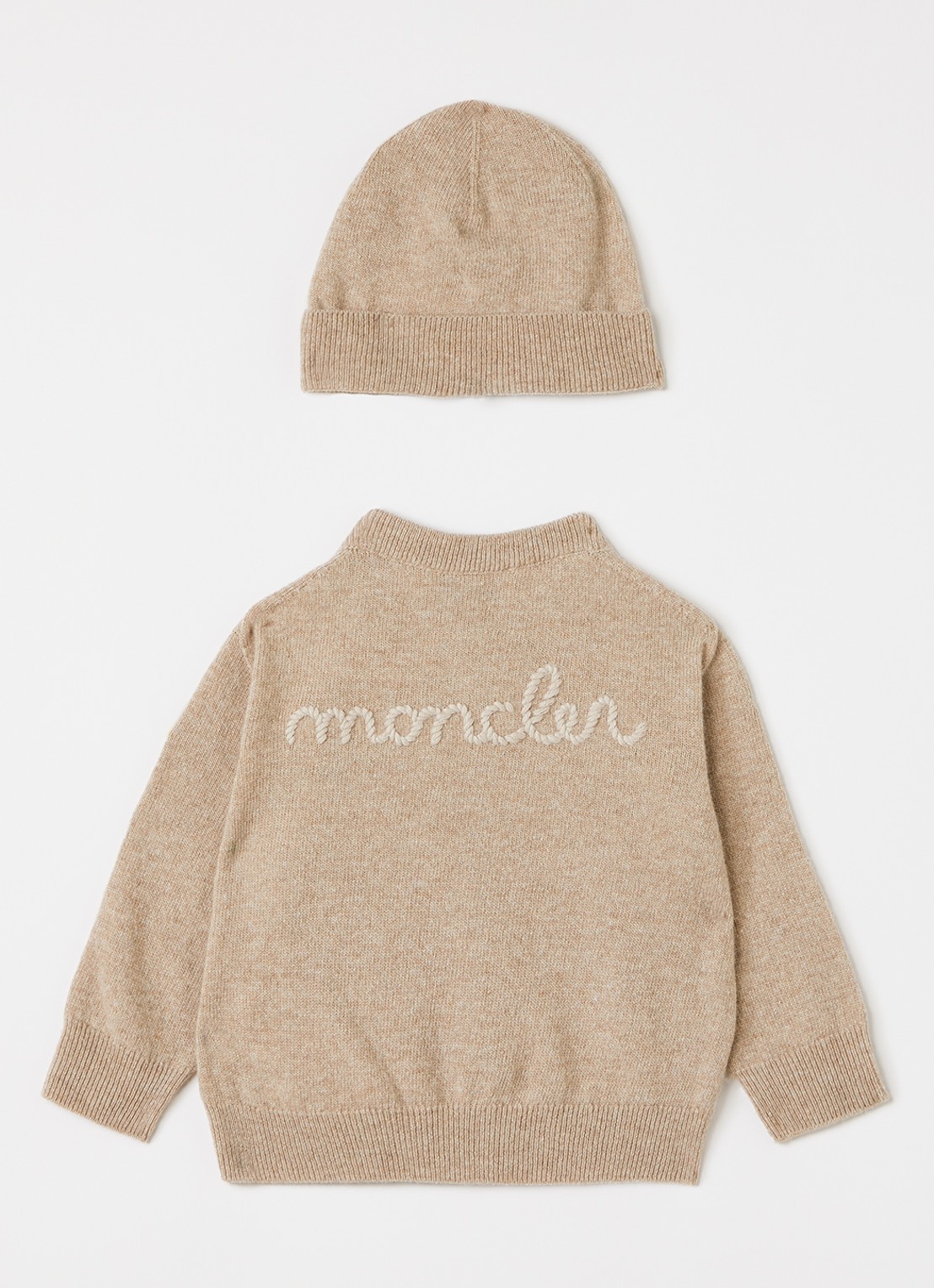 Moncler Set van vest met muts in giftbox 3-delig - voorkant 2 beige