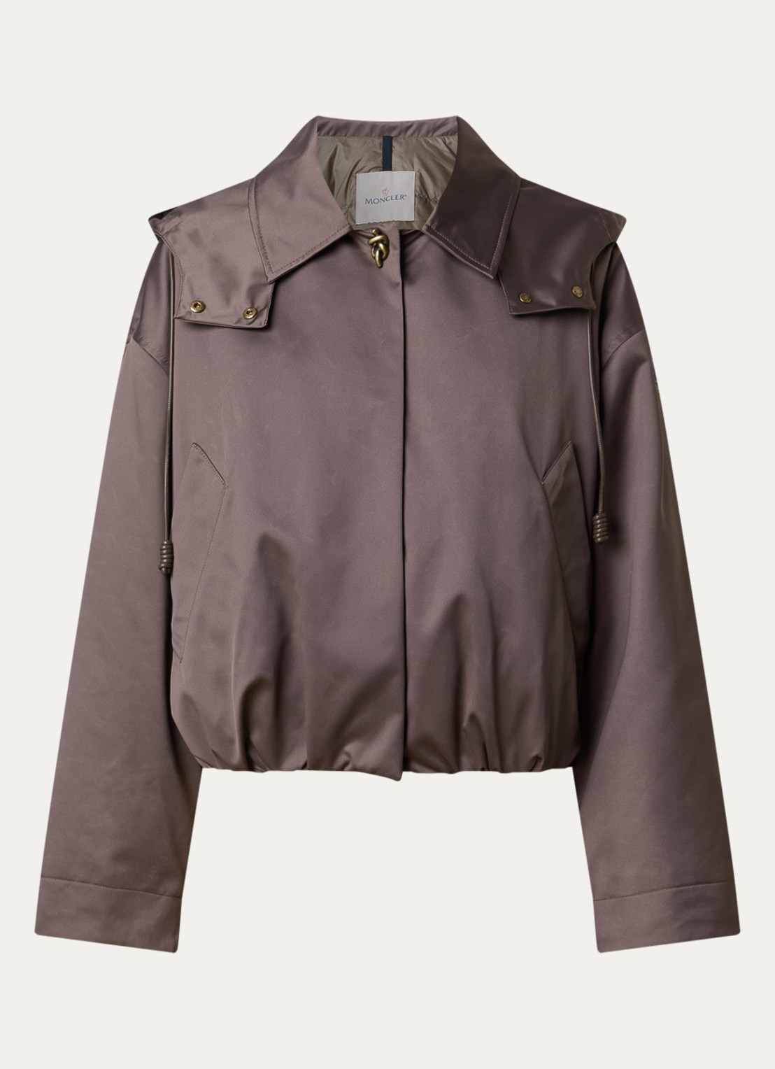 Moncler Softshell bomberjack met steekzakken en glanzende finish - voorkant taupe