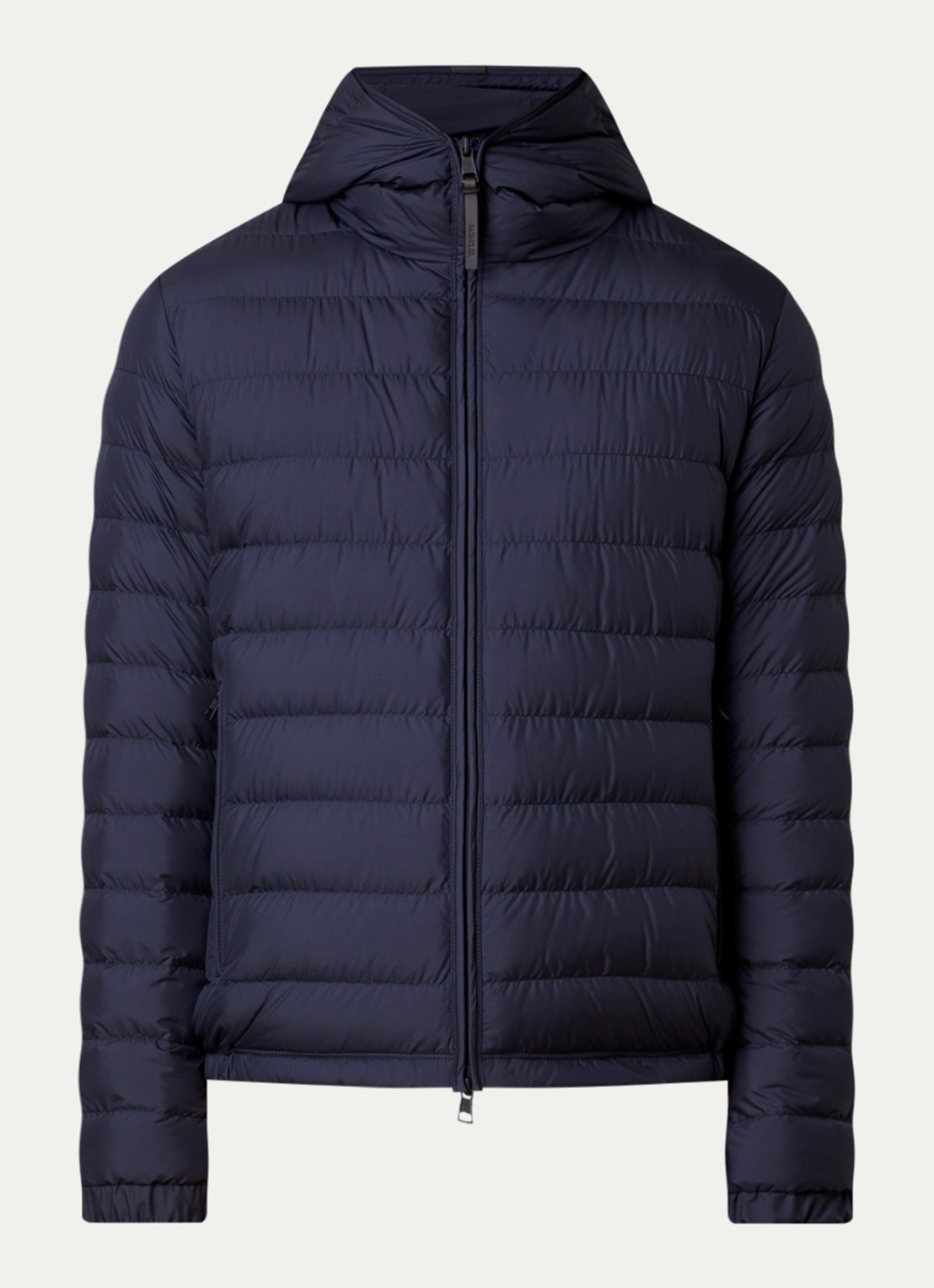 Moncler Solien puffer jack met donsvulling en ritszakken - voorkant donkerblauw
