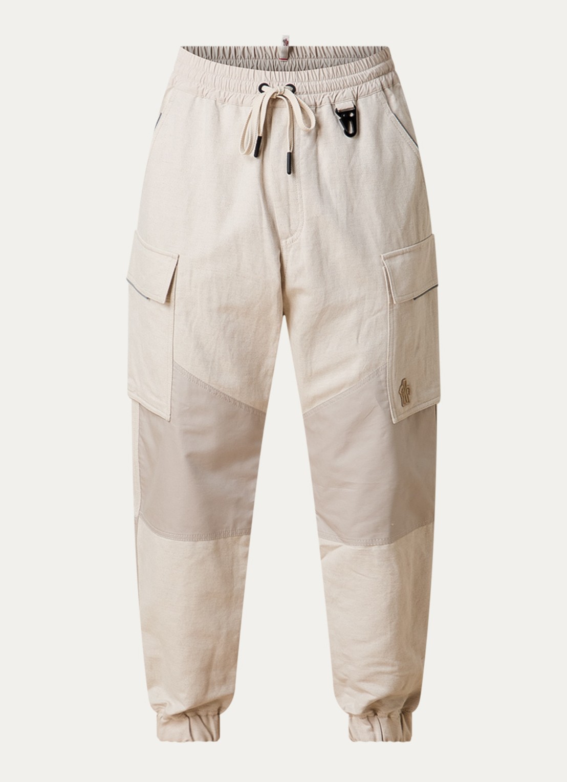 Moncler Sportivo tapered fit cargobroek in linnenblend met klepzakken - voorkant 2 beige