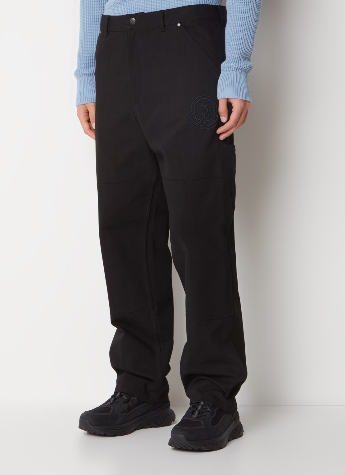 Moncler Straight fit broek met logoborduring  - detail zwart