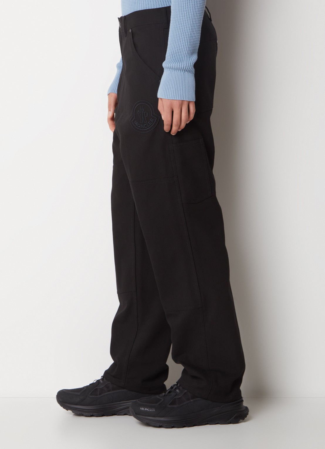 Moncler Straight fit broek met logoborduring  - detail 2 zwart