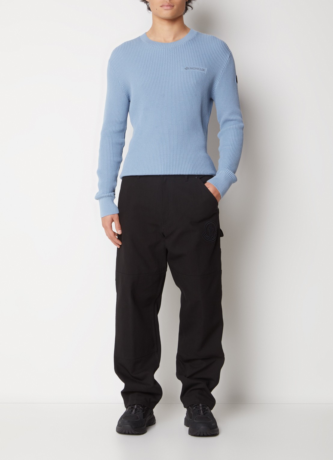 Moncler Straight fit broek met logoborduring  - voorkant 5 zwart