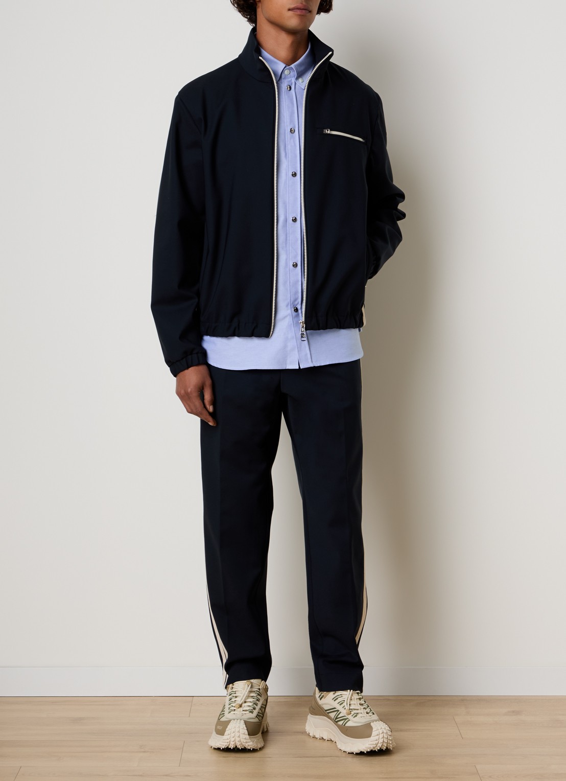 Moncler Straight fit pantalon met trekkoord en steekzakken - voorkant 2 donkerblauw