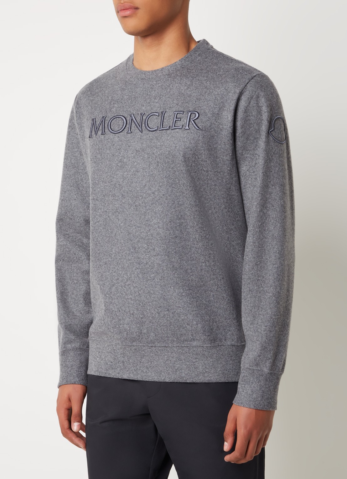 Moncler Sweater in wolblend met logoborduring - detail 4 legergroen