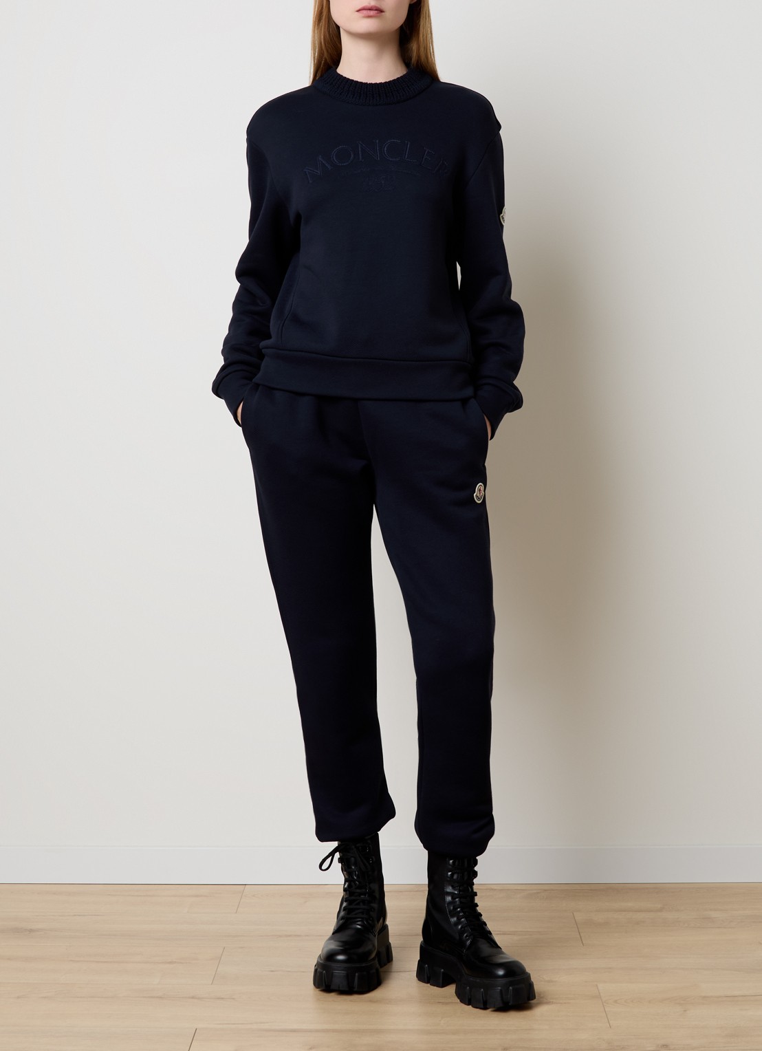 Moncler Sweater met logoborduring - voorkant 2 donkerblauw