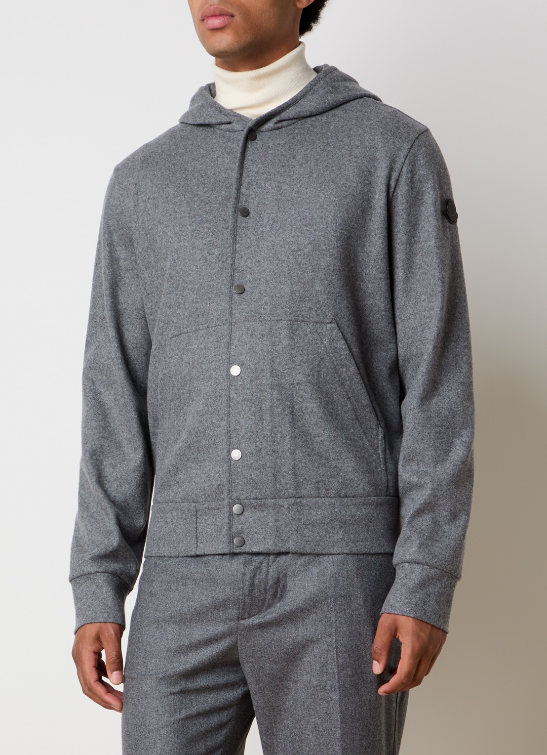 Moncler Sweatvest in scheerwolblend met capuchon - detail grijsmele