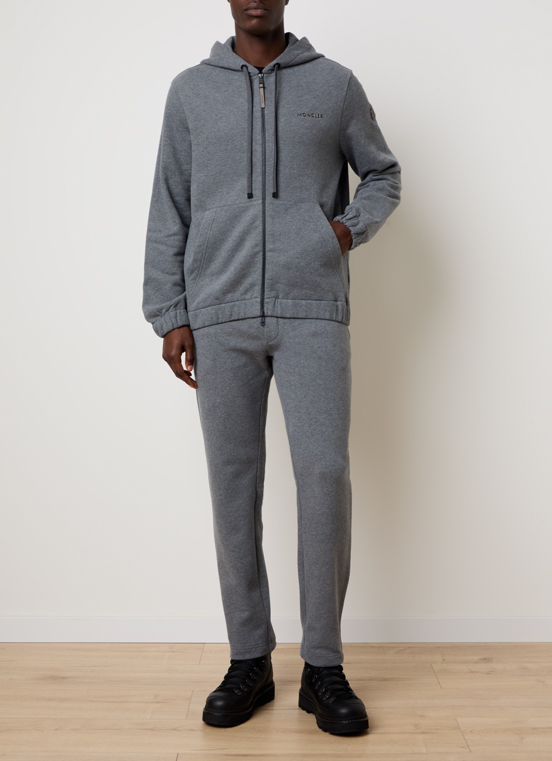 Moncler Sweatvest met capuchon en logo - voorkant 5 donkergrijs