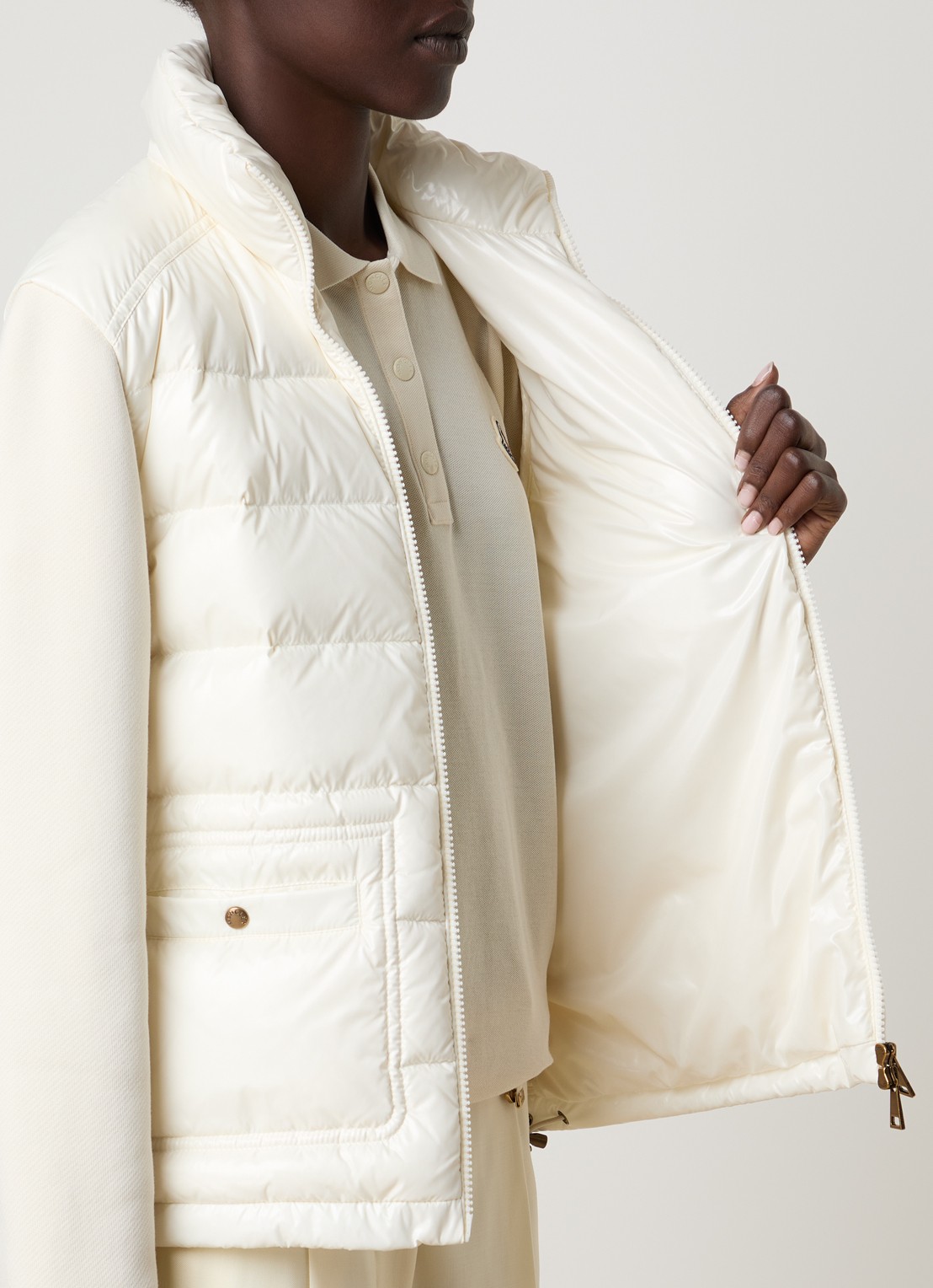 Moncler Sweatvest met gewatteerd voorpand  - detail 5 gebroken wit