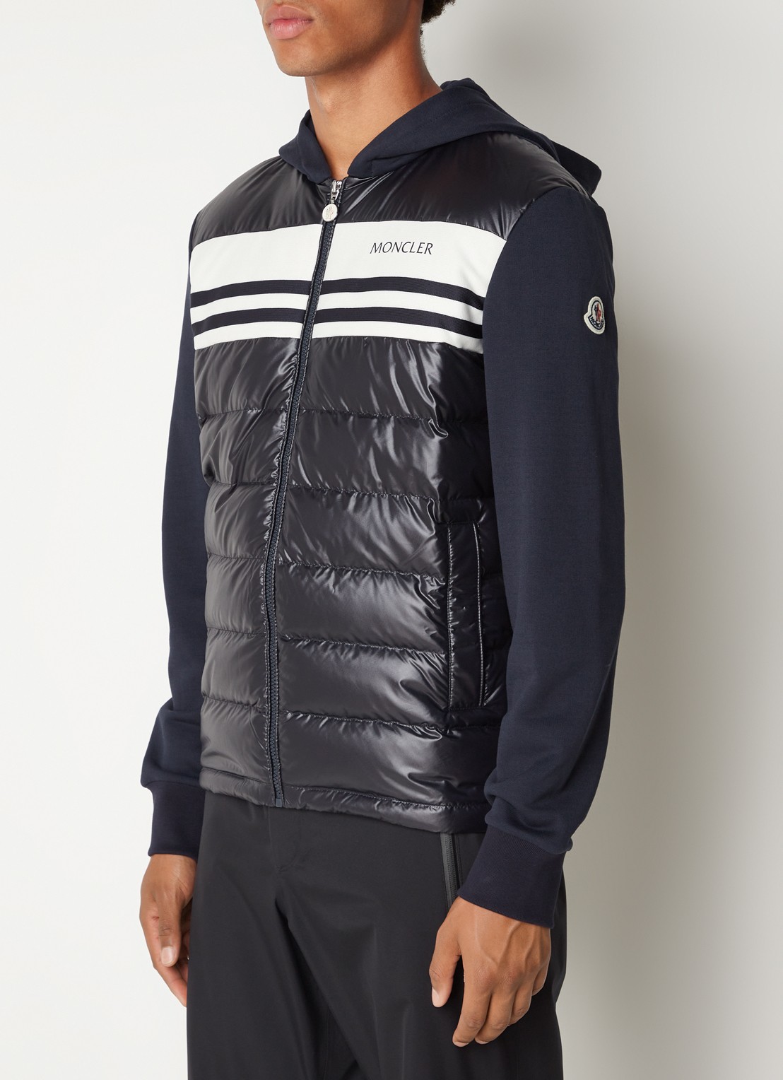 Moncler Sweatvest van jersey met gewatteerde voorpand en donsvulling  - detail 2 donkerblauw