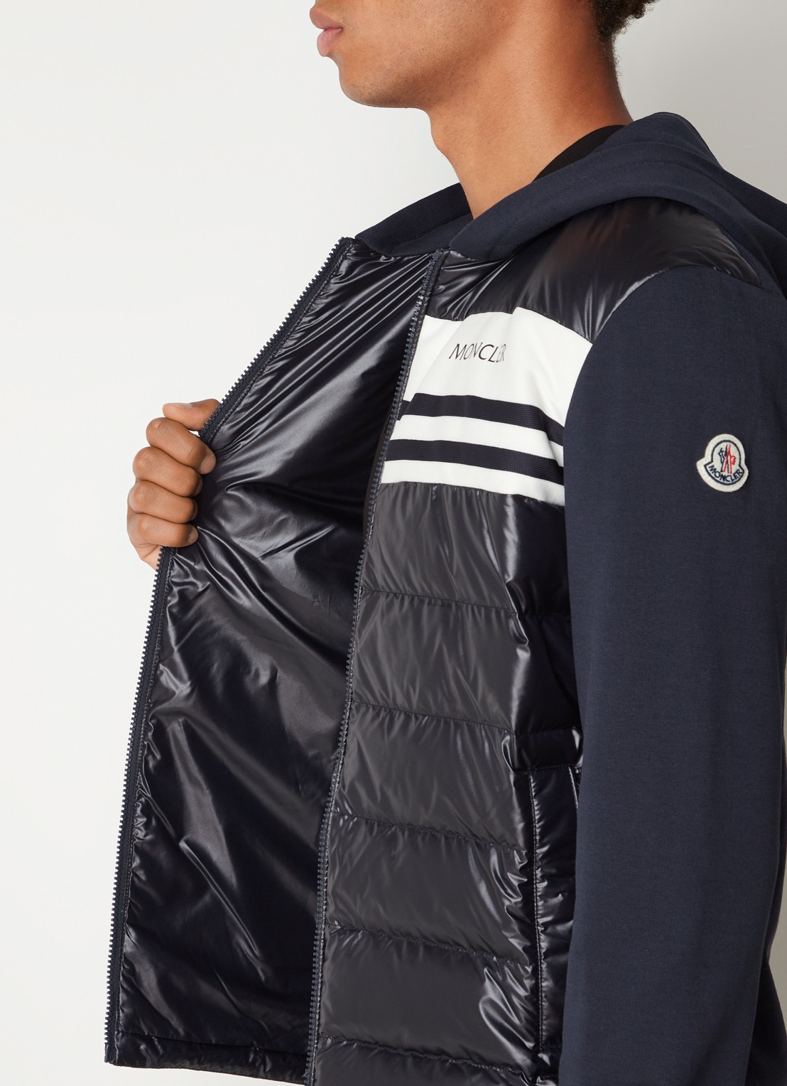 Moncler Sweatvest van jersey met gewatteerde voorpand en donsvulling  - detail 4 donkerblauw
