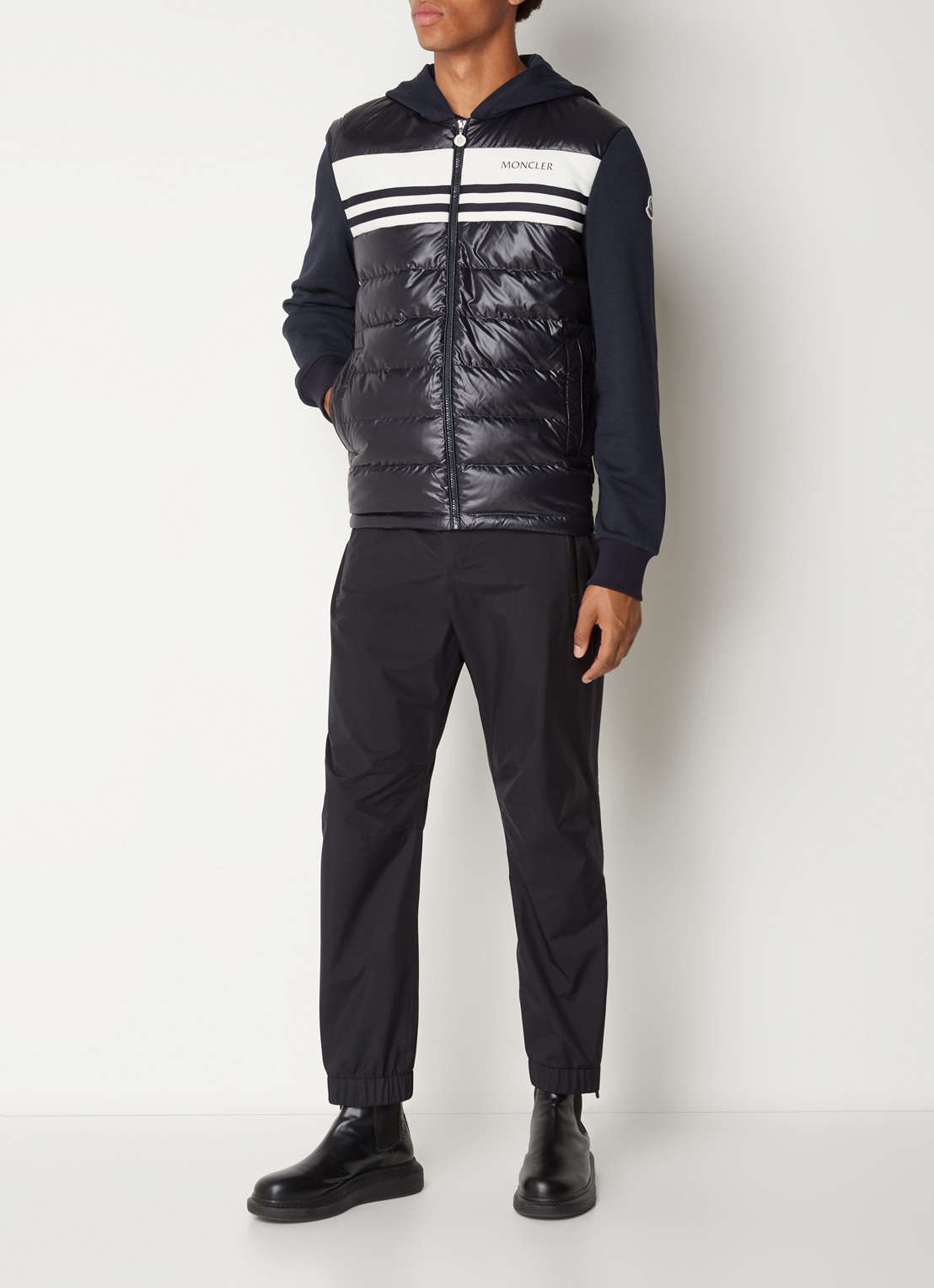 Moncler Sweatvest van jersey met gewatteerde voorpand en donsvulling  - voorkant 6 donkerblauw