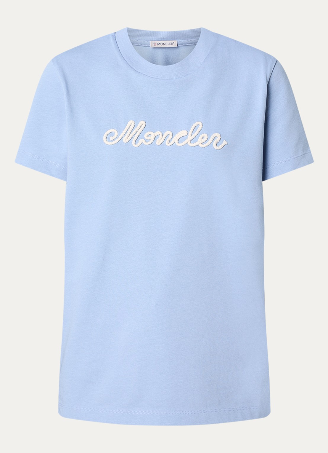 Moncler T-shirt met flock logoprint - voorkant blauwgrijs