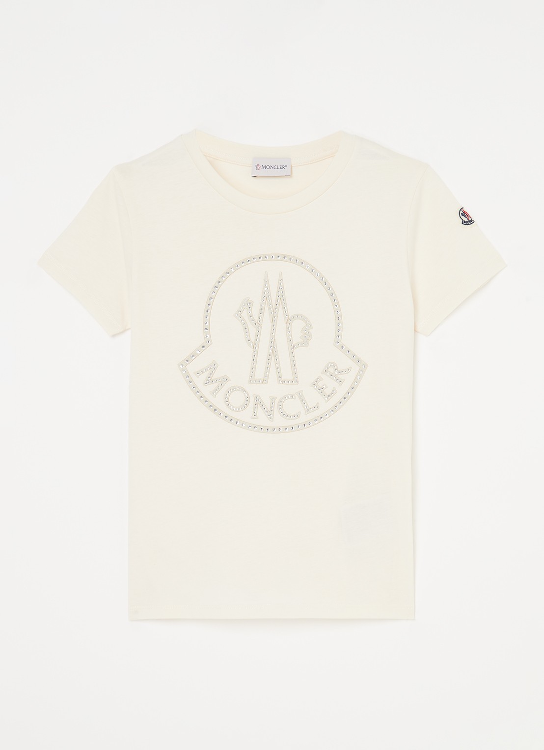 Moncler T-shirt met logo en strass - voorkant gebroken wit