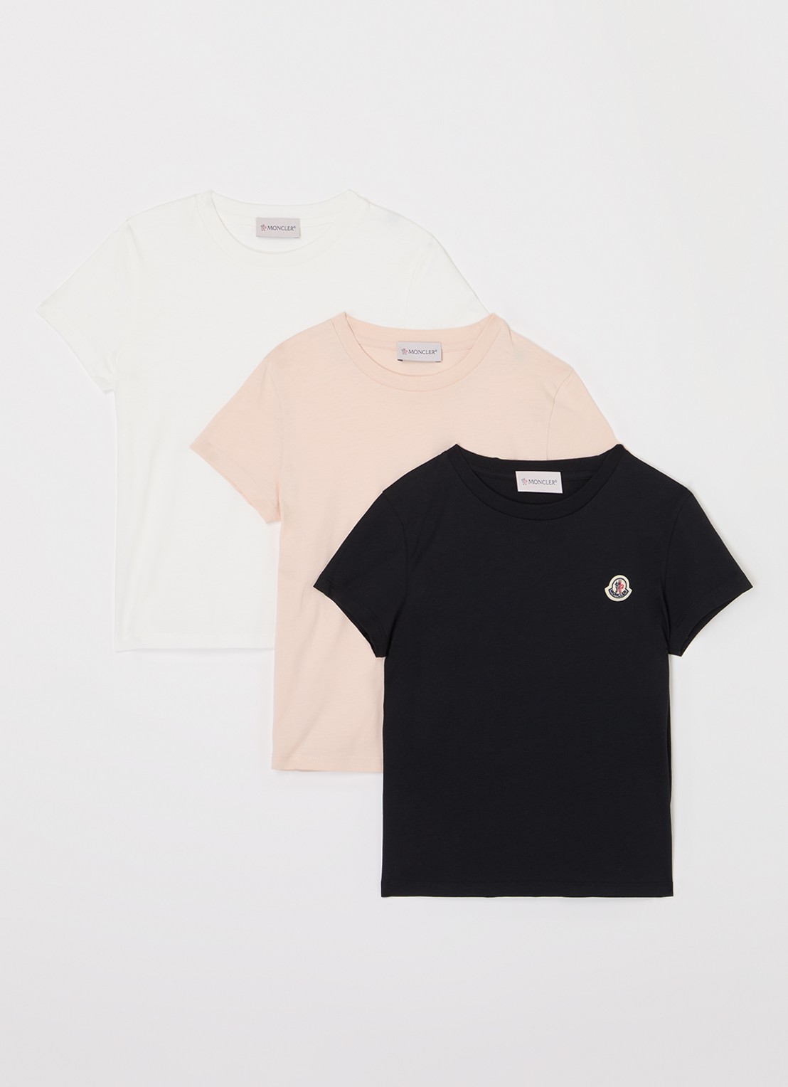 Moncler T-shirt met logoborduring in 3-pack - voorkant lichtroze
