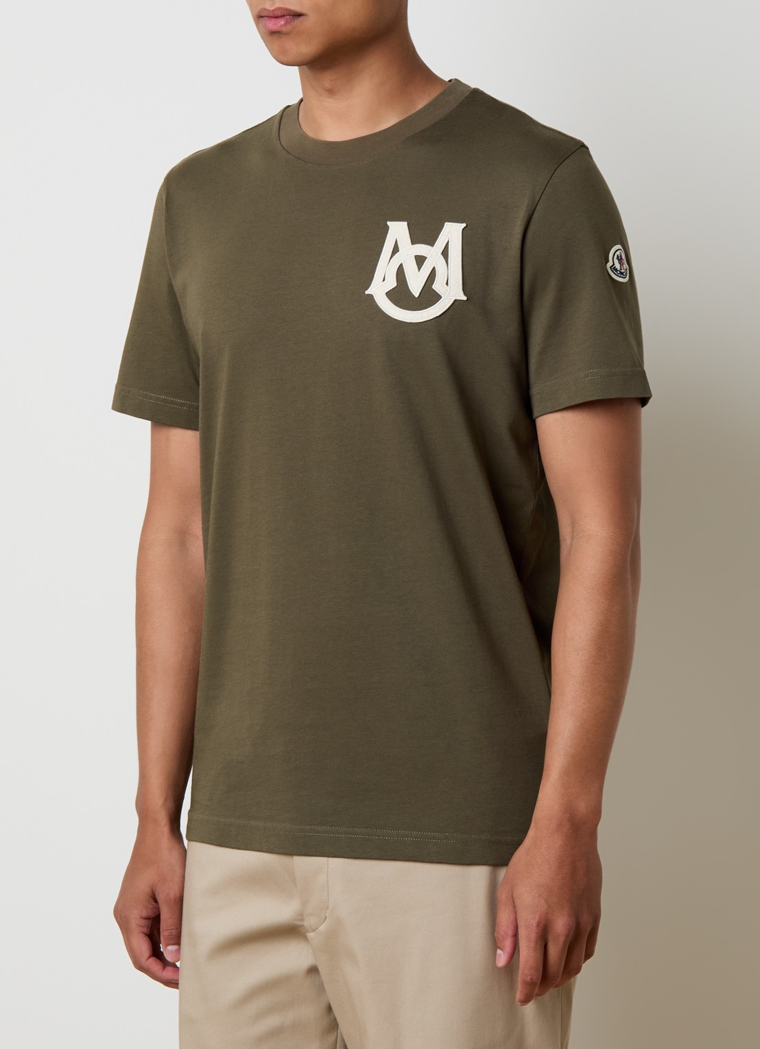 Moncler T-shirt met logoborduring - detail 2 bronsgroen