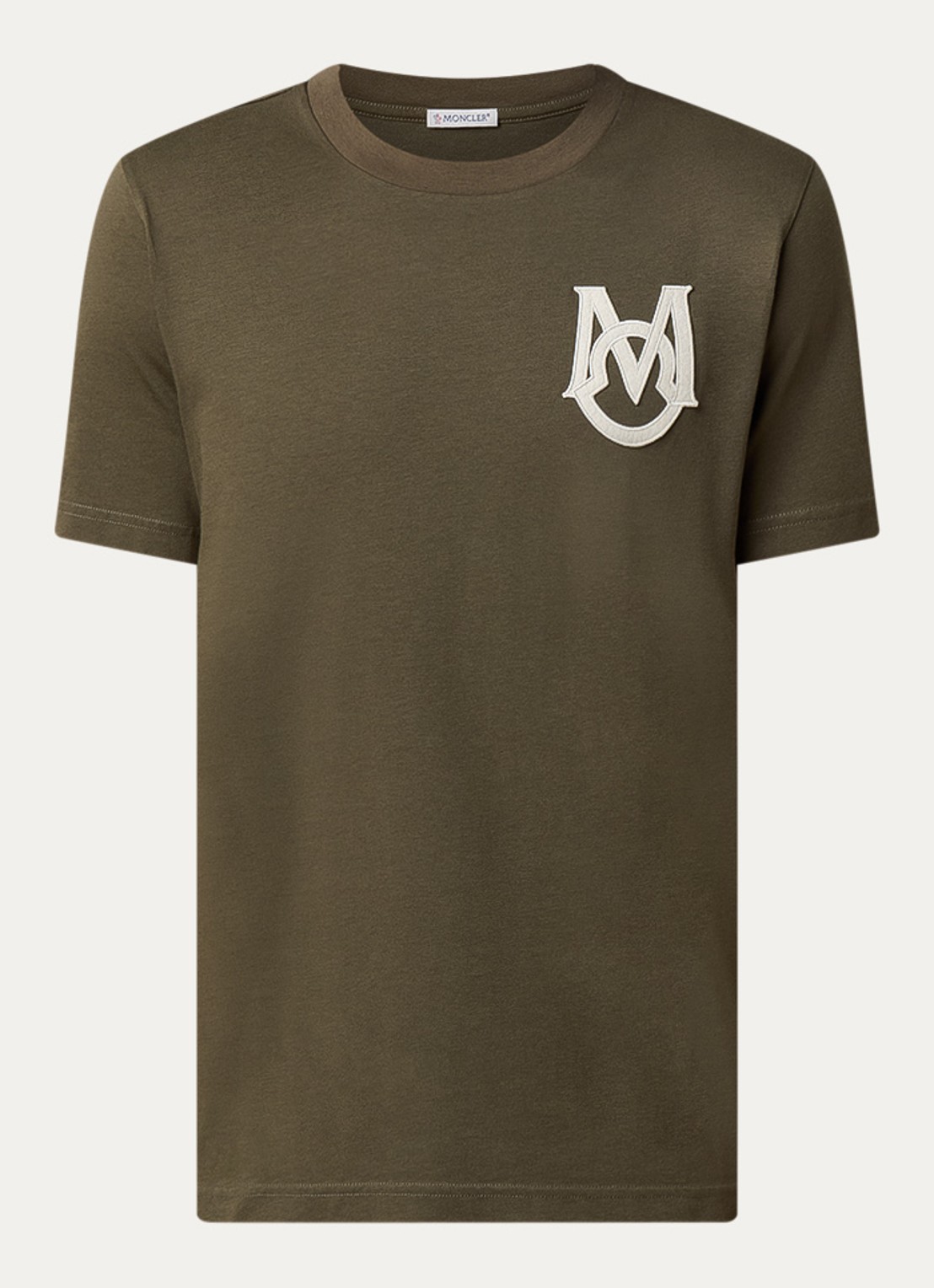 Moncler T-shirt met logoborduring - voorkant 4 bronsgroen