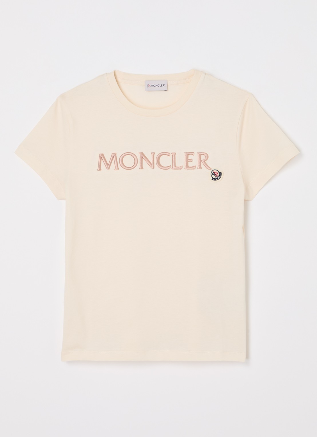 Moncler T-shirt met logoborduring - voorkant beige