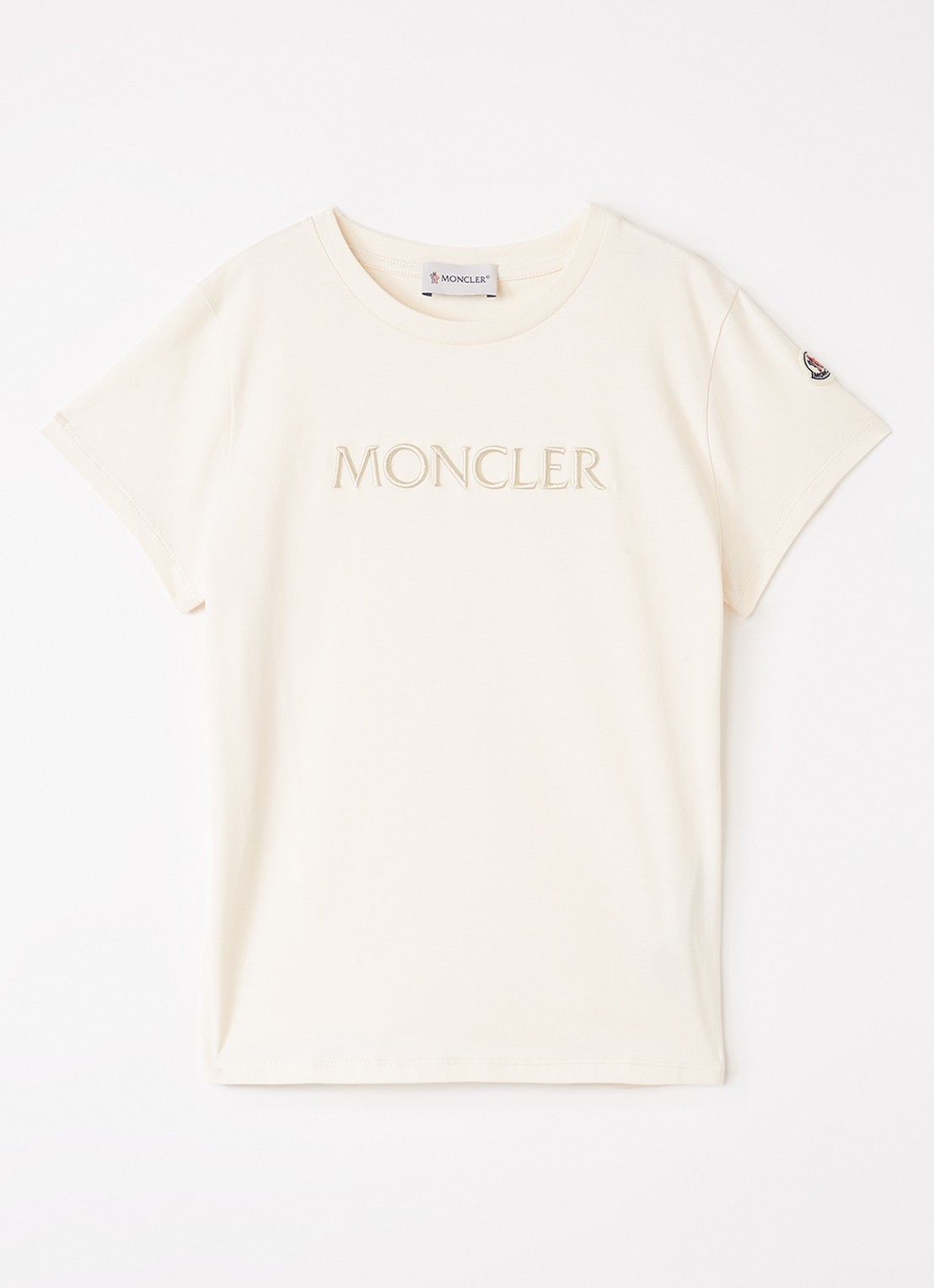 Moncler T-shirt met logoborduring - voorkant gebroken wit