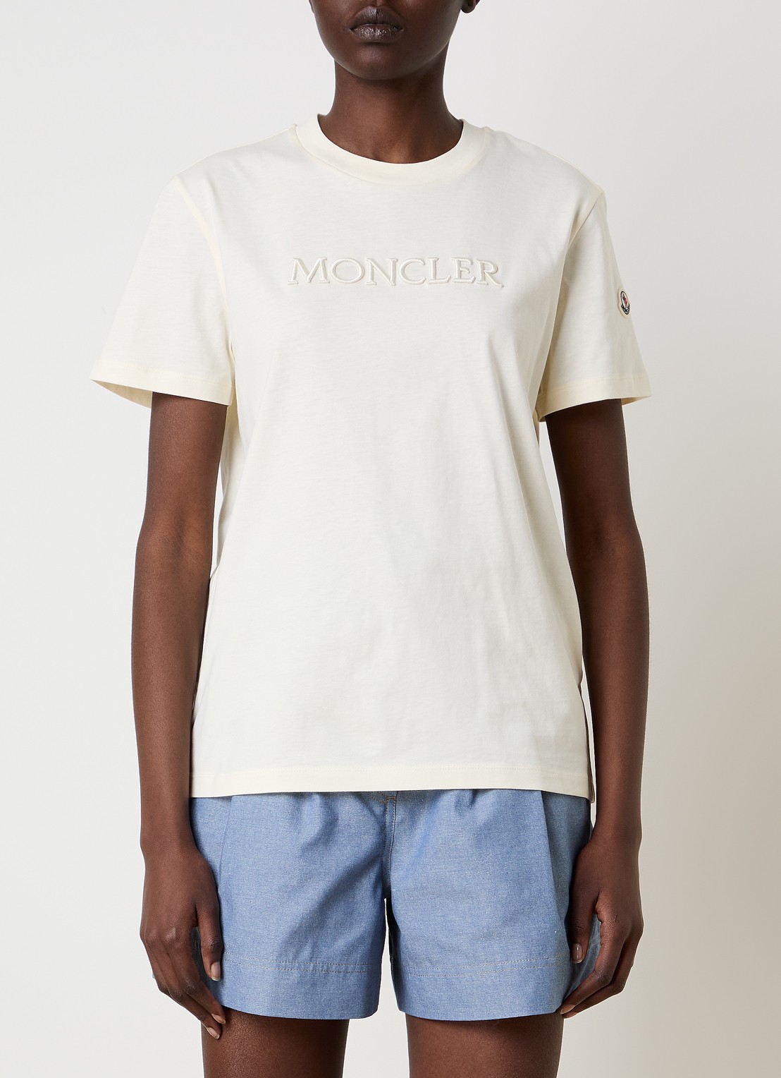 Moncler T-shirt met logoborduring - detail 4 gebroken wit