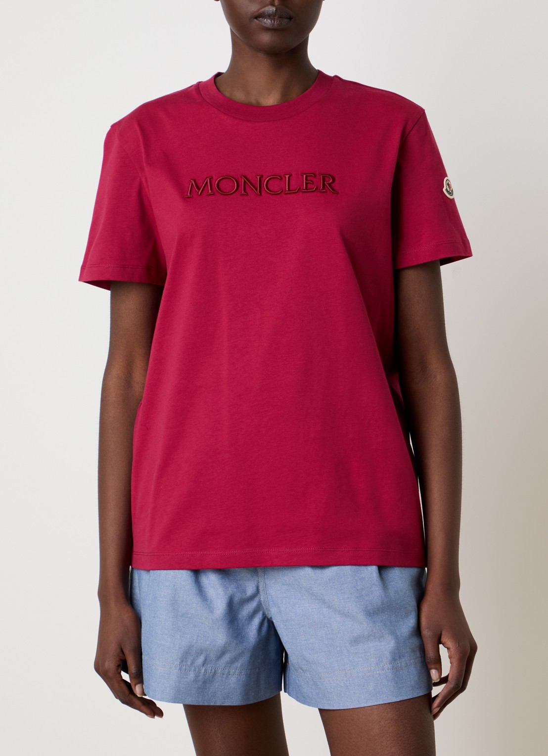 Moncler T-shirt met logoborduring - detail 2 donkerrood