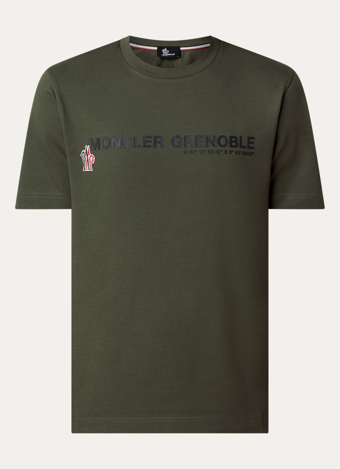 Moncler T-shirt met logoprint - voorkant legergroen