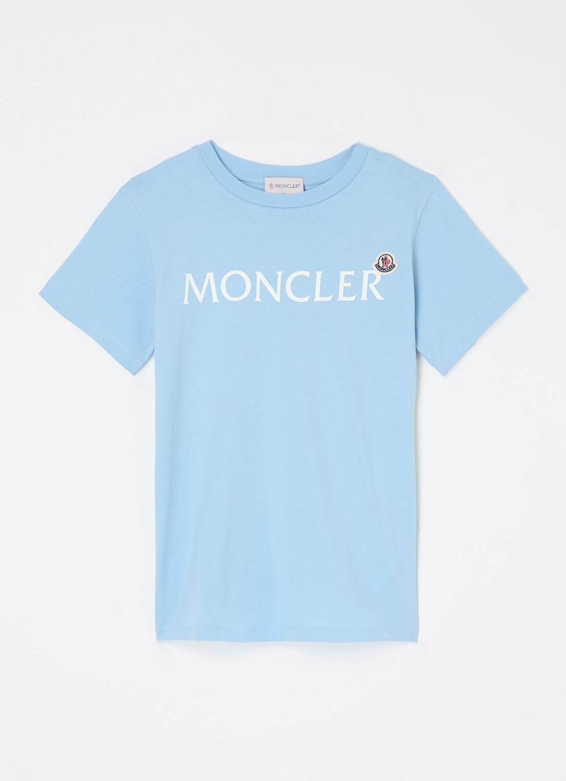 Moncler T-shirt met logoprint - voorkant lichtblauw