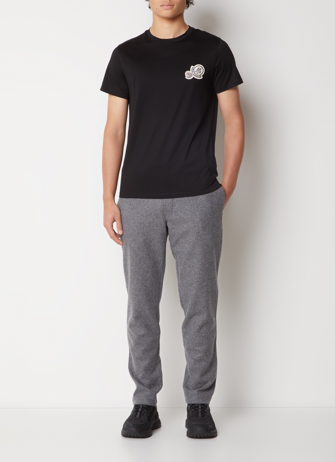 Moncler Tapered joggingbroek in scheerwolblend met gemêleerd dessin - voorkant 3 grijsmele
