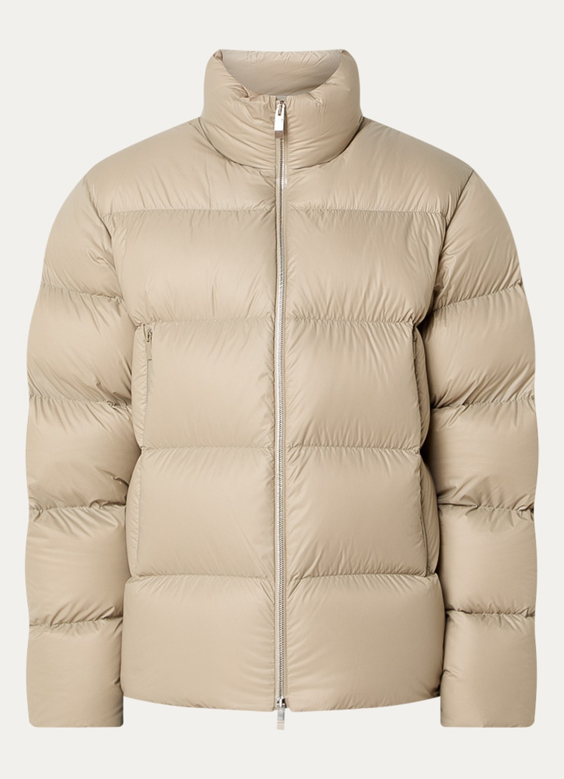 Moncler Tarn puffer jack met donsvulling en ritszakken - voorkant beige
