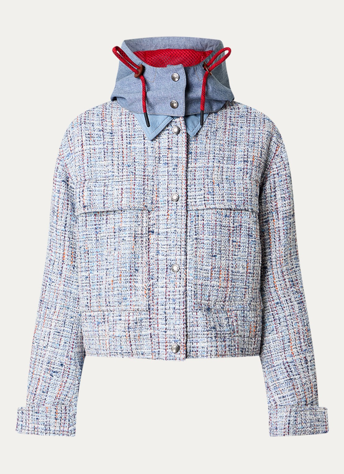 Moncler Termez jack met tweed-look en afneembare capuchon - voorkant 2 lichtblauw